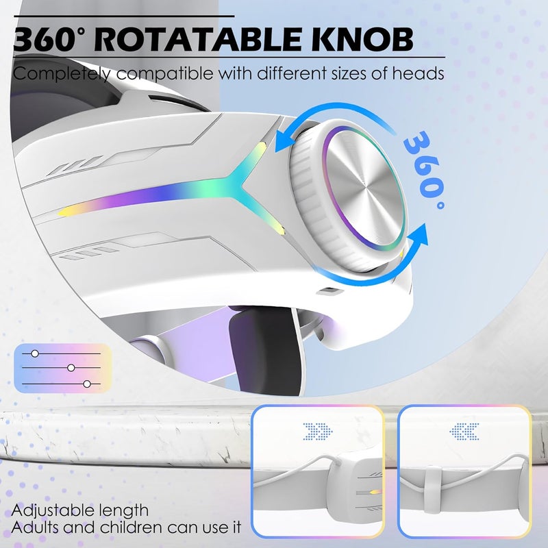 Orzero Upgraded 12000mah Battery Head Strap Compatible for Quest 3S, 9V 2A PD Fast Charging Extended Gaming Time with RGB Light Exclusively Designed Accessories for Quest 3s- White - Image 5